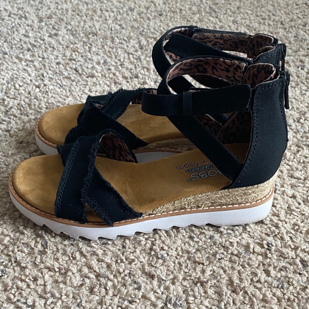 BOBS from Skechers Black and Tan Strappy Sandals